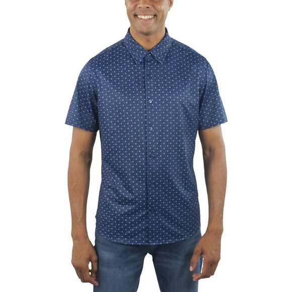 NEW Jachs New York Men's M Short Sleeve Button-Up Shirt Navy Blue - Picture 1 of 10